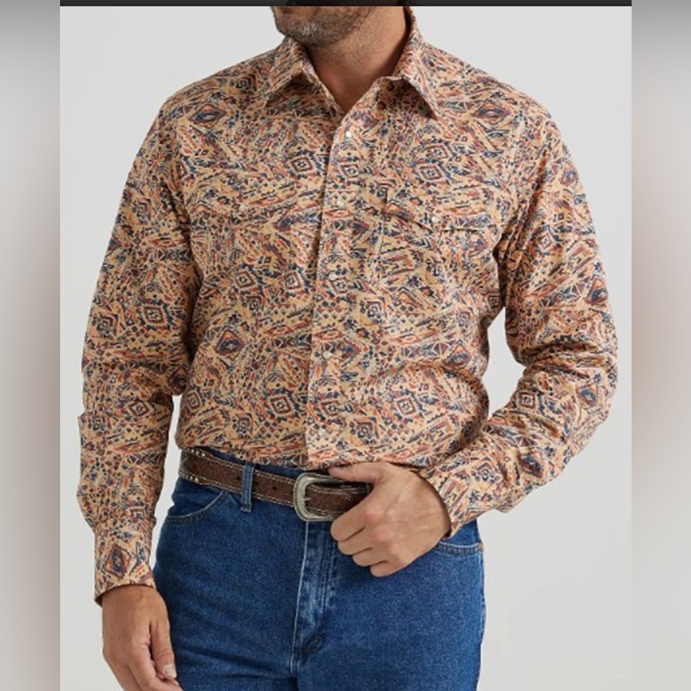 Wrangler Men's Aztec Southwest Pearl Snap Long Sleeve Western Shirt XL